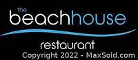 Image of the Beach House Restaurant logo with black background and blue and white text.