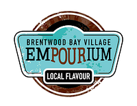Image shows logo of Brentwood Bay Village Empourium with stylized text and thematic colors.