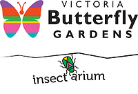 Logo image of Victoria Butterfly Gardens and Insectarium showing colorful butterfly and insect illustration with text.