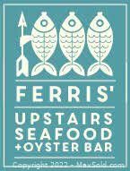 Photo of the gift certificate featuring Ferris' Oyster Bar logo with three fish and text 'Ferris' Upstairs & Oyster Bar'.