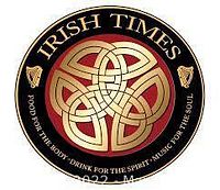 Image showing the logo of Irish Times Pub on the gift certificate with decorative Celtic knot design and Irish cultural elements in gold and red.