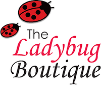 Image showing the Ladybug Boutique logo with two red and black ladybugs and the boutique name in stylized fonts.