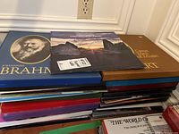 Stack of classical music boxed sets showing Johannes Brahms set on top.