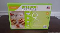 Photo of Kitchen Classics 9pc Glass Bakeware Set packaging showing item details and features
