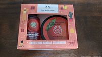 Packaging showing The Body Shop Sweetening Mango & Strawberry Duo including the strawberry shower gel and mango body butter.