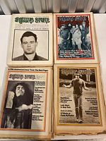 Four vintage Rolling Stone magazine covers from 1972 displayed, each featuring different iconic music and cultural figures.