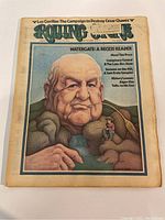 Front cover of the 1973 Rolling Stone magazine featuring a caricature illustration about Watergate and Cesar Chavez.