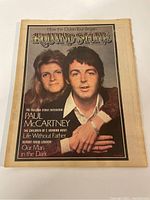 Front cover of Rolling Stone Magazine 1974 featuring Paul McCartney and Linda McCartney with headlines about articles inside.