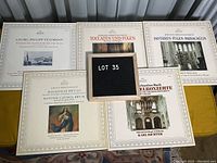 Five classical music LPs by Arkiv Produktion, featuring Bach and Telemann, displayed face up side by side.