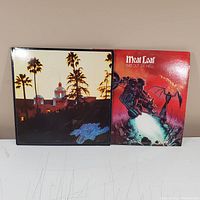 Front covers of Eagles Hotel California and Meat Loaf Bat Out of Hell vinyl albums placed side by side