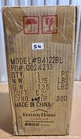 Box showing item packaging details, model #94122BL, Kenroy Home branded.