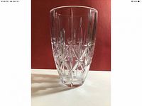 Side view of the Waterford Marquis lead crystal vase showing its vertical cut pattern and shape.