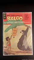 Front cover photo showing vintage 1968 Walt Disney presents Baloo and Little Britches comic book from Gold Key, in protective plastic sleeve.