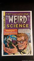 Front cover photo of Weird Science No. 1 comic book showing scientist holding lit object and bold title text