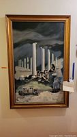 Full view of the large oil painting showing classical columns and human figures, emphasizing size and overall scene.