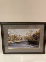 Framed watercolour painting titled 'St. Stephens Green Dublin' showing a park scene with leafless branches and buildings in the background, signed by Peter Knuttel.