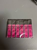 Photo shows six new, unopened Barry M Matte Last lipsticks in individual pink and silver boxes wrapped in plastic.