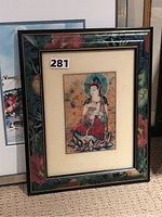 Framed Oriental art piece with a label '281' showing the full artwork and frame.