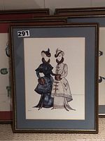 Framed costume illustration showing two figures in period costumes, tagged with number 291