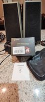 Speakers behind new boxed wireless earbuds and black pouch