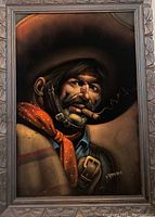 Full front view of the signed painting showing the detailed portrait and frame