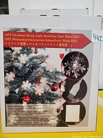 Box showing product name, images of the LED snowflake bulbs, USB plug, and product details on packaging.