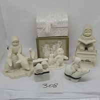 Full lot showing Snowbabies figurines, Comfort Box boxed, trinket boxes, glass angels, and penguins