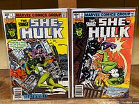 Front covers of The Savage She-Hulk comics #2 and #3 showing colorful cover art with She-Hulk character in action.