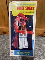 Full view of the original box front showing the red and silver robot labeled 'Chief Smokey' with battery powered nonstop action text.