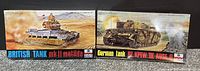 Photo showing two sealed ESCI model tank kits side by side: British Tank Mk II Matilda and German Tank Pz.Kpfw. II Ausf. C.