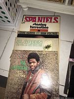 Stack of vinyl record albums featuring Spaniels, Stanley Turrentine, Eddie Harris, and Al Green.