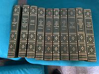 Full set of 10 hardcover classic books with green covers and gold embossing, titles readable on spine.