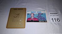 Front of 1971 O-Pee-Chee Bobby Hull hockey card in protective sleeve showing player's image and 2nd All Star Team text.