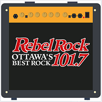 Graphic of a guitar amplifier with Rebel Rock 101.7 logo and "Ottawa's Best Rock" text