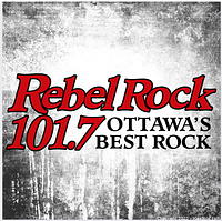 Station logo reading 'Rebel Rock 101.7 Ottawa’s Best Rock' on textured background