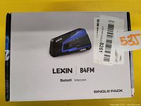 Front of the box showing product image, Lexin brand, B4FM model, Bluetooth Intercom single pack.