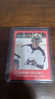 Front side of 1991 Wayne Gretzky Indianapolis Racers hockey card showing photo of Gretzky in Racers jersey.