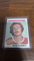 Front of the Bob Gainey 2nd year hockey card showing player portrait and basic info.