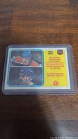 Front side of the 1981-82 Wayne Gretzky hockey card showing photos, text, and color design.