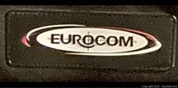 Close-up of the Eurocom brand logo patch on the laptop bag.