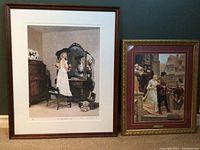 Wide view of both framed prints showing relative size and condition.