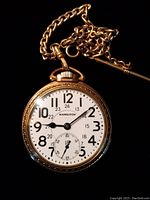 Front view of Hamilton Railway Special 922B pocket watch on chain