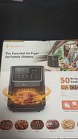 Box of the Taotronics Essential Air Fryer showing product name, image, and cooking presets.