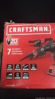 Front of Craftsman V20 7-tool combo kit box showing branding and kit details.