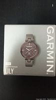 Front of Garmin Lily box showing watch image and branding