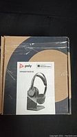 Box of the Poly Voyager Focus UC headset showing front label and Microsoft Teams certification.