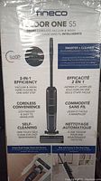 Front of box showing "Floor One S5 Smart Cordless Vacuum & Wash" with features and branding