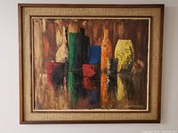 Front view of signed oil painting on canvas in wooden frame