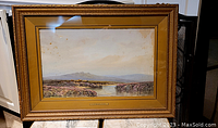 Full view of framed watercolor landscape painting by Charles Edward Hannaford.