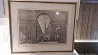 Full view of the framed engraved artwork depicting Veduta degli Uffizi with columns and architecture of the Uffizi Gallery.